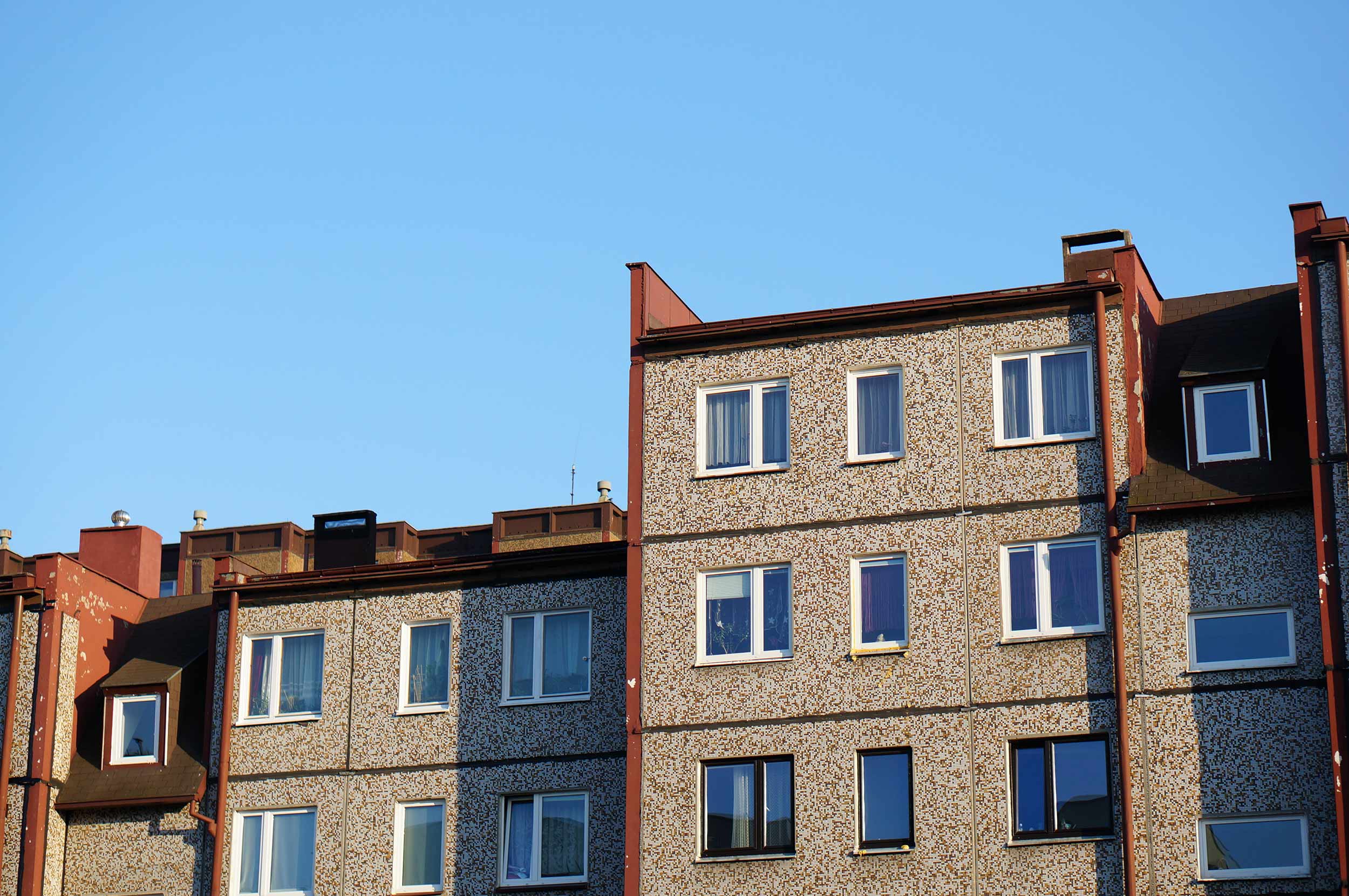 Fasad, bostadshus, grå fasad